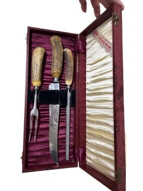 Vintage Sheffield 3-Piece Carving Set with Brown Stag-Handles